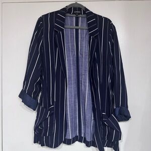 Express Navy and White Pinstripe Open Blazer